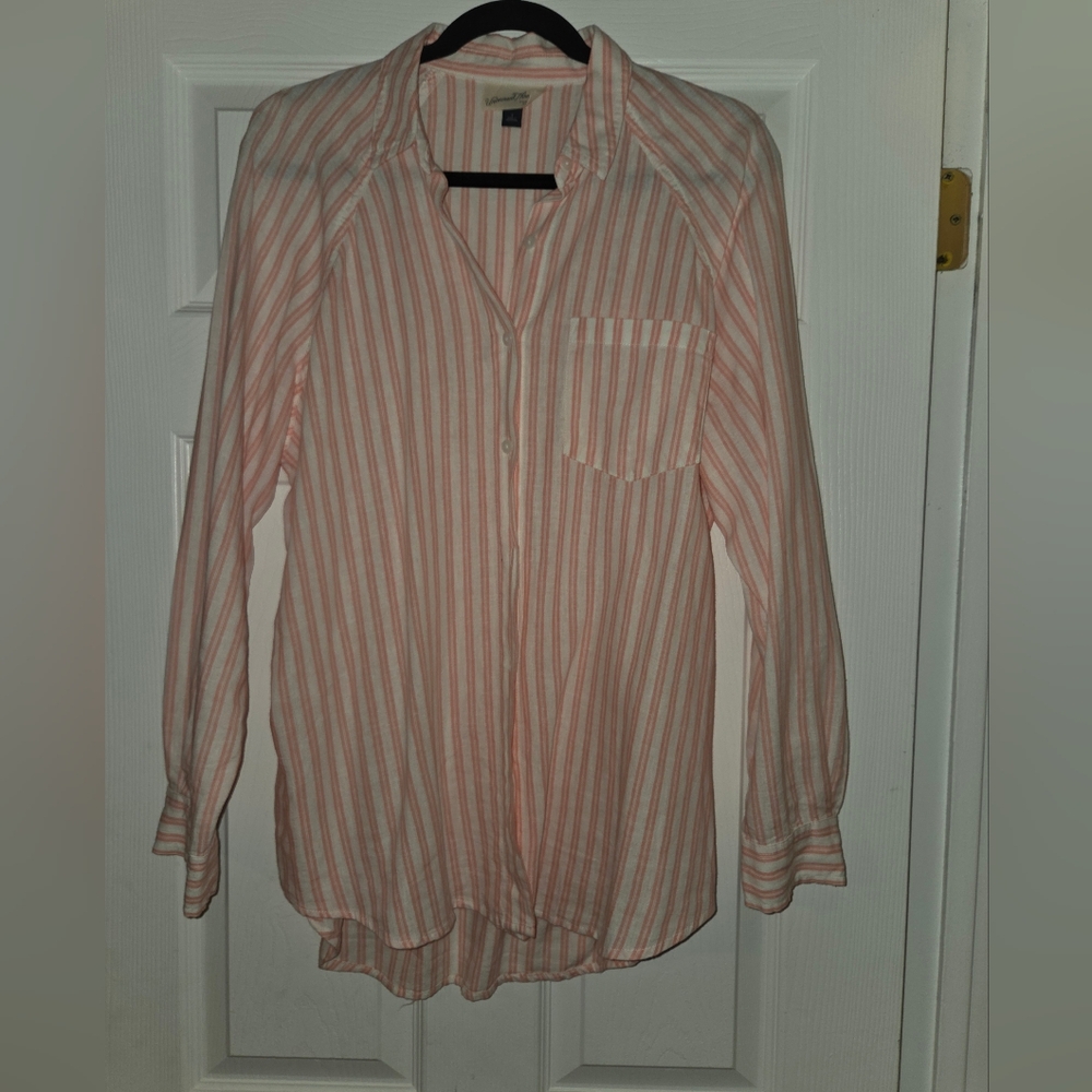 Universal Thread Pink and White Striped Linen Button Down Shirt